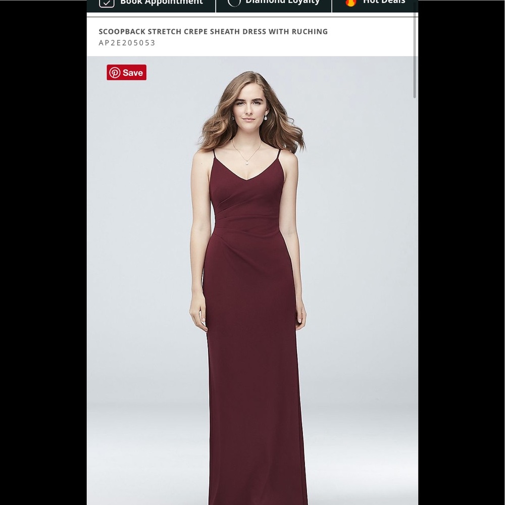 David’s Bridal Stretch Sheath Dress w/ Ruching